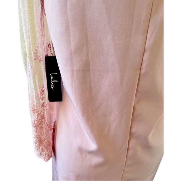Lulu’s Blush Pink Dress with Lace Sleeves - Picture 9 of 10